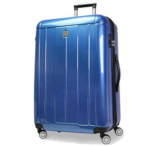 World Traveler Contour 28-Inch Polycarbonate Hardside Expandable Spinner Checked Luggage with TSA Lock - Blue