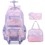 Scothen Rolling Backpack for Girls, 3PCS Roller School Backpacks for Girls with Lunch Bag and Pencil Pouch, Kids Bookbag Schoolbag with Wheels for Teen Girl Kindergarten Elementary Middle School