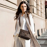 S-ZONE Genuine Leather Crossbody Bags for Women Trendy RFID Blocking Shoulder Bag Purse Handbag with Zipper Pocket - Dark Brown