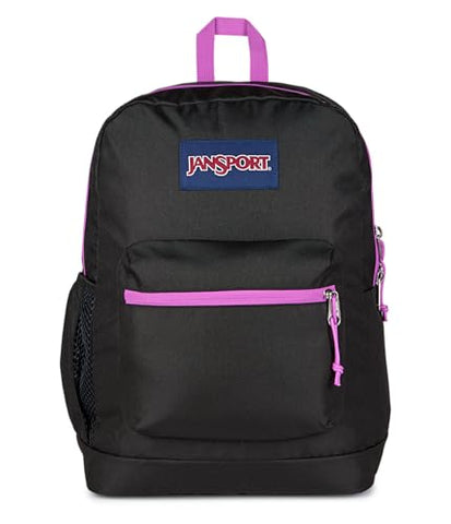 JanSport Cross Town Plus Backpack - Large Main Compartment, Side Water Bottle Pocket, 15-Inch Padded Laptop Sleeve - Color Blocked - Black