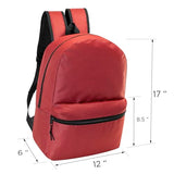 Moda West 17 Inch Bulk Backpacks with 34 Piece School Supplies Kits - Pens, Pencils, Crayons - Case of 12 Wholesale Backpacks in 12 Assorted Colors