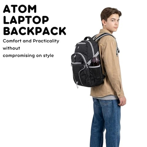 J World New York Atom Laptop Backpack – Ergonomic Backpack for School with Air Mesh Padded Shoulder Straps – 600D Polyester Work Backpack for Men and Women – Stylish Design (CAMO)