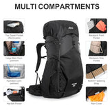 IX INOXTO 55L Internal Frame Waterproof Hiking Camping Backpack with 3L Water Bladder and Rain Cover, Large Lightweight Travel Daypack Rucksack for Climbing (Black)