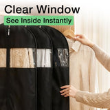 Moucas Dress Bags for Gowns, 65" Long Garment Bags for Hanging Clothes, Foldable Dress Cover with Clear Window, Ideal for Formal Dresses & Coats (Black, 1 Pack)