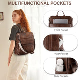 VASCHY Backpack Purse for Women, Large Vegan Leather Backpack Purse with Wallet Pouch Set Convertible Handbag for Ladies Guitar Strap Brown