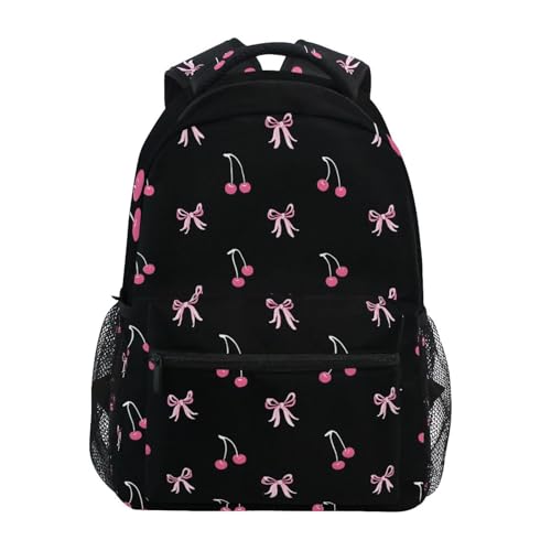 ALAZA Black Pink Bow Cherry Backpacks for Girls Elementary School Bag Kids Bookbag Personalized Travel Daypack 3rd 4th 5th Grade Rucksack 16in Laptop Back Pack