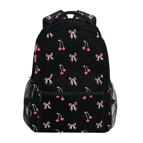 ALAZA Black Pink Bow Cherry Backpacks for Girls Elementary School Bag Kids Bookbag Personalized Travel Daypack 3rd 4th 5th Grade Rucksack 16in Laptop Back Pack