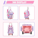 Meetbelify Backpack with Wheels for Girls Rolling Backpack Cute Carry on Backpack for Elementary Student