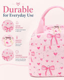 CAMTOP Backpack for School Kids Cute Backpacks for Girls Elementary Lighweight Bookbag with Lunch Box Pencil Case 3 in 1 (Pink Bow Heart)