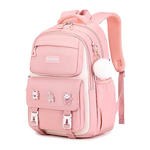 PIG PIG GIRL Girls Backpack, Kids Backpack for Girls with Anti-theft Back Pocket, Lightweight School Bookpack, Watrer Resistant, Bookbag for Elementary Primary School, Pink