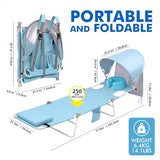 Backpack Beach Tanning Lounge Chair with Canopy Shade Face Hole Padded Adjustable Washable, 6 Position Layout Chair for Outside Sunbathing Poolside Lawn, UPF 50+ Wind-Resistant Sun Shade, Patented