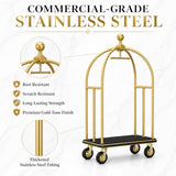 Hotel Luggage Cart, 1600 lb Bellman's Cart with 8-Inch Silent Wheels, Gold