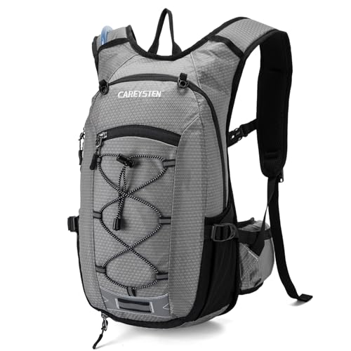 CAREYSTEN Hydration Backpack Cycling Backpack Women Running Backpack Water Backpack for Hiking Biking Backpack for Men Equipped with 2L Water Bag (Grey)
