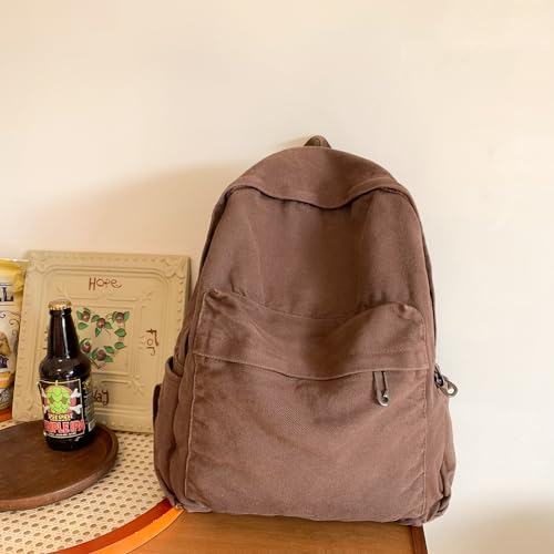 AFGWK Vintage Canvas Backpack for Women - Grunge Hippie Cute Boho School Backpack - Casual Y2K Aesthetic - Coffee