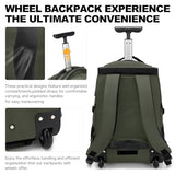 Boavan Rolling Backpack,17 inch Water Resistant Wheeled Backpack,Carry on Luggage Business Bag, Overnight College Computer bag Trolley Suitcase for Men Women Adults to Travel，Green