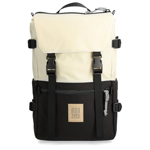 Topo Designs Rover Pack Classic Backpack - Daily Daypack for Commutes, Day Trips, Hikes, Iconic Denver Design, PFAS-Free, Fair Trade (Bone White/Black)