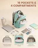 LOVEVOOK Laptop Backpack for Women with Giant Tumbler Holder 15.6 inch,Designer Travel Backpack Laptop Bag College Backpack,Quilted Work Nurse Teacher Backpack Purse Computer Bag Daypack,Mint Green