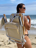EasyGo Product Tassel Backpack Beach Chair 5 Positions and Cup Holder Pouch on Side-Padded Pillow-Storage Bag on Back – Lightweight Rustproof Aluminum – Black Frame, 2 Pack TAN
