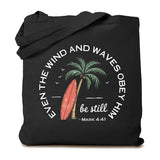 TSIIUO Even The Wind And Waves Obey Him Beach Canvas Tote Bag for Women Christian Summer Grocery Shopping Shoulder Bag Black