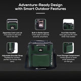 Quiksilver Zipperless Box Cooler 20L, Holds 24 Cans, 48 Hour Insulation, Leakproof & Waterproof Design, Heavy Duty TPU, IPX7, Padded Straps, Kangaroo Pockets, Bottle Opener (Trekking Green)