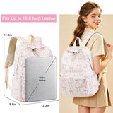LEDAOU School Backpack for Teen Girls - 15.6 Inch Laptop Backpack, Cute Bow Aesthetic Bookbag, Lightweight Water Resistant Daypack for Middle High School, College and Travel