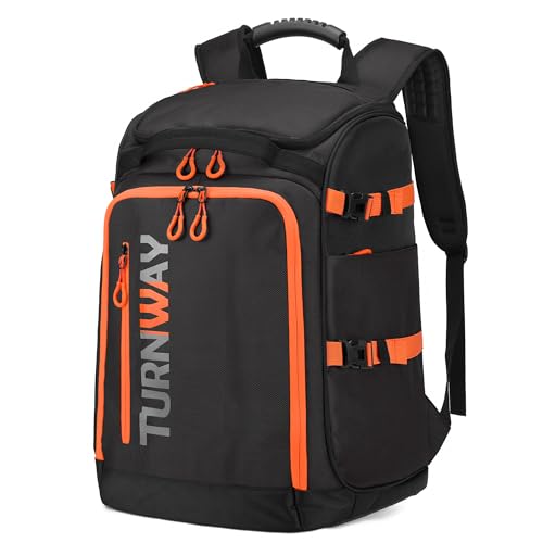TurnWay Ski/Snowboard Boot Backpack/Ski Boot Backpack | Excellent for Store All Gear | Travel with Waterproof Exterior, Reflective Strip for Men, Women and Youth(Black-Orange)