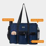 TOPDesign Utility Water Resistant Tote Bag with 13 Exterior & Interior Pockets, Top Zipper Closure & Thick Bottom Support, for Working Women, Teachers, Nurses, Accountants (Blue)