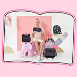 Meetbelify Rolling Backpack for Girls Cute Cat Backpack with Wheels for Elementary Students Kids Black Travel Luggage for Girls Age 6-8