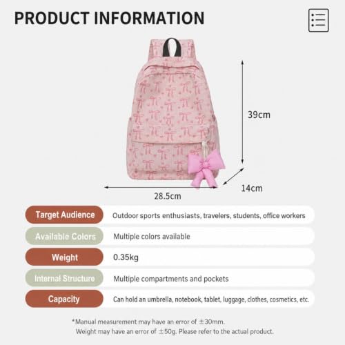 Cute Coquette Bow Multi-Pocket Backpack for Girls Laptop