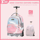 NEW TILAMI 16 Inch Rolling Backpack Carry-on Wheeled Laptop Backpack with Wheels for Girls Boys School, Pink