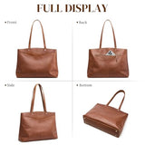 S-ZONE Leather Tote Bag for Women with Zipper Work Tote with Laptop Compartment Shoulder Bags Handbag Travel