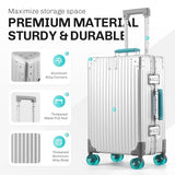 ASYSUIT 20Inch Carry on Luggage with Jelly Wheels, All Aluminum Zipperless Hard Shell Suitcases with Comfort Handle, Silver-Green TSA Approved Carry-on Luggage for Travel or Business Trip
