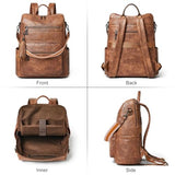 Shrrie 15.6 inch Laptop Backpack for Women,Large Leather Backpack Purse,Travel,Carry on,Water Resistant Casual Laptop Backpacks,College Backpack,Work Backpack for Women,Two-toned Brown