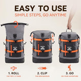HEETA Dry Bags Waterproof Backpack 40L for Men & Women, Roll Top Heavy Duty Cushioned Hiking Backpack for Kayaking Boating Paddle Boarding Travel Camping Beach Vacation Cruise Ship Essentials, Grey