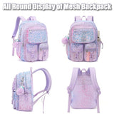 Lroiutian Mesh Backpack for Girls Boys, Heavy Duty Semi-Transparent Mesh Bookbag Womens Mens Mesh Backpacks for School, Sports, Beach, Swimming, Travel Purple Leopard