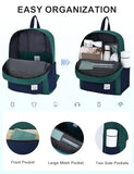 VASCHY Lightweight Backpack for School, Water Resistant Classic Bookbag with Side Pockets for Boys,Kids,Teens Green Blue