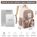 FIUAIE School Backpack for Teen Girls Bookbag: Cute 15.6 Inch Backpacks for Kids Middle High School BookBags Durable Laptop BackPack for Women Student Casual Daypack for Travel Khaki Beige