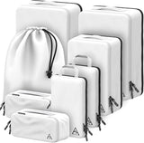 Well Traveled 8 pcs Compression Packing Bags Cubes Set with HybridMax Double-Capacity Design - Packing Cubes for Travel Compression to Maximize Limited Luggage Space, White