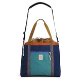 Topo Designs Mountain Utility Tote, Grab and Go Bag with Removable Shoulder Strap, Cinch Top, External Zippered Pocket + Daisy Chain for Clip-Ons, Fair Trade Certified (Midnight/Caribbean)