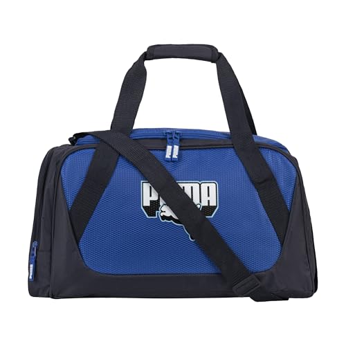 PUMA Form Factor Duffel with Adjustable Strap, Padded Bottom & Zip Pockets, New Navy/Vibrant Blue, One Size
