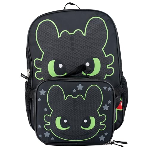 AI ACCESSORY INNOVATIONS How to Train Your Dragon Toothless Backpack and Lunch Box Set, 16 inch School Bag, Black