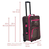 Rockland Fashion Softside Upright Luggage Set, Expandable,Lightweight,Telescopic Handle,Wheel, Pink Leopard, 2-Piece (14/19)