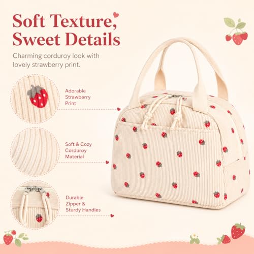 Bluboon Lunch Bag for Women Men Cute Corduroy Lunch Tote Bags Reusable Insulated Lunch Box Large Capacity Reusable Insulated Cooler for School Work or Travel