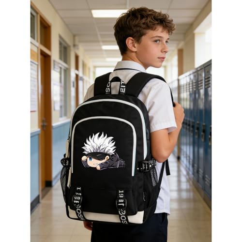 Roffatide Anime Gojo Satoru Laptop Backpack with USB Charging Port & Headphone Port