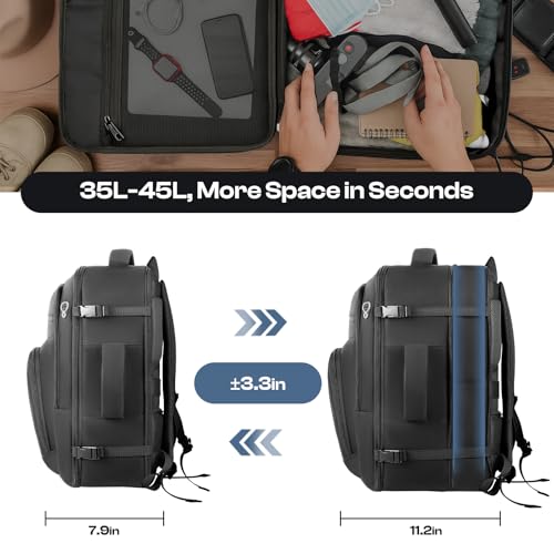 Mochila de viaje espaciosa, mochila de mano expandible de 40L-50L para portátil de 17.3", mochila de viaje de negocios aprobada por la TSA con múltiples bolsillos organizadores para el trabajo, viajes de una noche, universidad y desplazamientos diarios