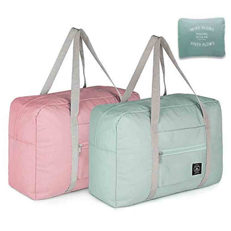 Foldable Travel Duffel Bag (2 Pack), For Spirit Airlines, Weekender Overnight Bag, Tote Carry on Luggage Sport Duffle Weekender Overnight for Women and Girls (Pink Blue)