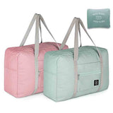 Foldable Travel Duffel Bag (2 Pack), For Spirit Airlines, Weekender Overnight Bag, Tote Carry on Luggage Sport Duffle Weekender Overnight for Women and Girls (Pink Blue)