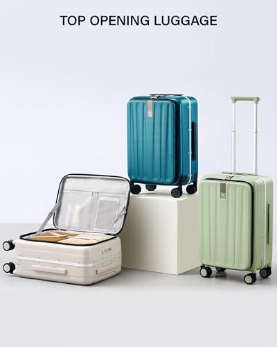Hanke 26 Inch Large checked Luggage PC Hard Shell luggage Top Opening Aluminum Frame Travel Luggage Suitcases with Wheels for Woman Men.(Bamboo Green)