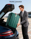 Hanke 24 Inch Checked Luggage Front Opening Rolling Suitcase Hard Sided Luggage with Spinner Wheels Travel Luggagefor Woman Men.(Dark Green)