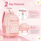 AGSDON Rolling Backpack for Girls, Women Roller Wheels Bookbag, Laptop Daisy Wheeled School Bag with Wheels for Teens